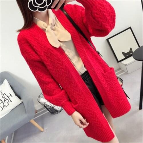 High quality new spring fashion wild Korean loose womens sweater coat autumn in the long paragraph solid color knitted cardigan