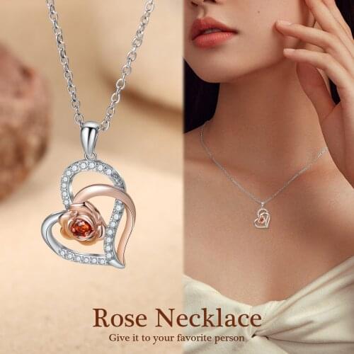 Heart-shaped Rose Necklaces Pendants With Zircon Womens Neck Chain Choker Fashion Jewelry Wedding Necklaces for Women 2021