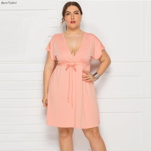 BornToGirl 3XL 4XL PLUS SIZE Dress Women Summer Large Size V-Neck Casual Black Blue Pink Red Green Dress robe femme ete 2021