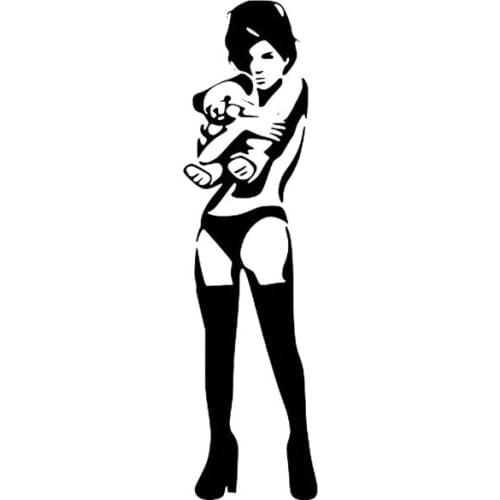 4.1*14.3CM Girl With Doll Covering The Body Fashion Black/Silver Car Sticker Good Design Vinyl Decals C20-0218