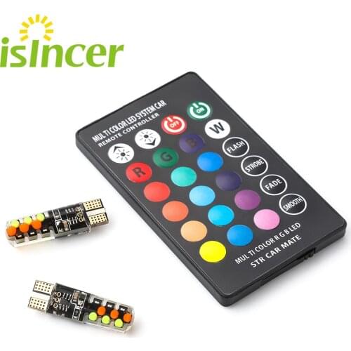 Car Led 18SMD RGB T10 194 168 W5W Car Dome Light Automobiles Wedge Lamp RGB LED Bulb With Remote Controller Colorful Multi Mode