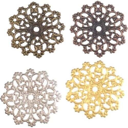 Free shipping 10Pcs Antique Bronze Filigree Flower Wraps Connectors Metal Crafts Decoration DIY Findings 4.7x4.7cm F0307
