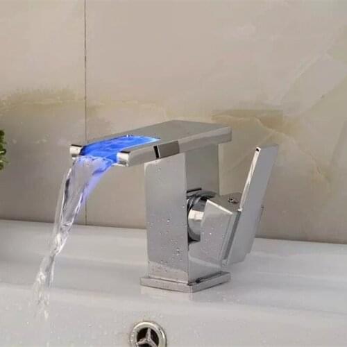 Free shipping deck mounted LED kitchen faucet with solid brass led bathroom basin faucet and chrome LED water faucet