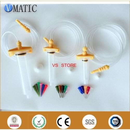 Free Shipping Yellow Liquid Dispenser Solder Paste Adhesive Pneumatic Glue Syringe Barrel With Adapter + Dispensing Needle Tip