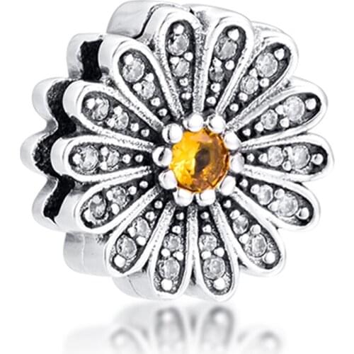 DIY Fits Bracelets Necklaces Sparkling Daisy Flower Clip Beads 100% 925 Sterling-Silver-Jewelry Charms Free Shipping