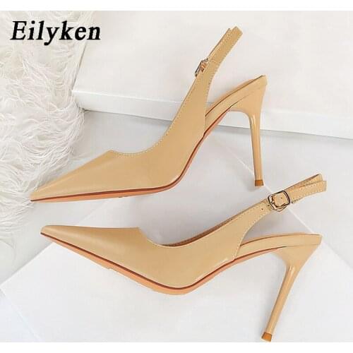 Eilyken Big Size 43 Fashion Pointed Toe Pumps Back Buckle Strap Sandals Ladies Thin High Heels Women Autumn Party Stripper Shoes
