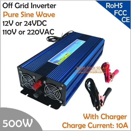 500W Off Grid Inverter with Charger, Surge Power 1000W DC12V/24V AC110V/220V Pure Sine Wave Inverter with charge function