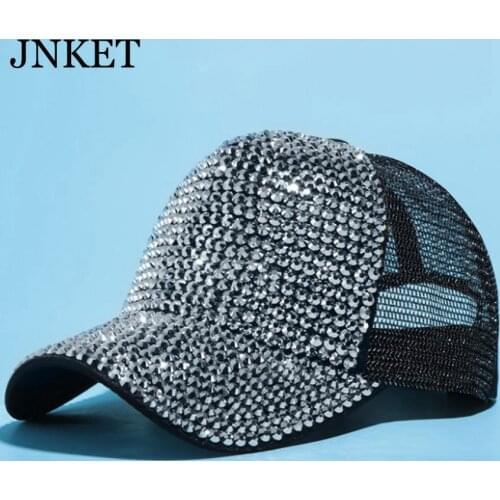 JNKET New Women Rhinestones Baseball Cap Hip Hop Caps Outdoor Sport Sunhat Adjustable Snapbacks Hats Mesh Cap Gorras Casquette