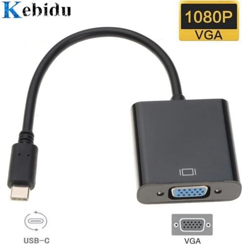 Kebidu Type C to Female VGA Adapter Cable USBC USB 3.1 to VGA Adapter for Macbook 12 inch Chromebook Pixel Lumia 950XL Hot Sales