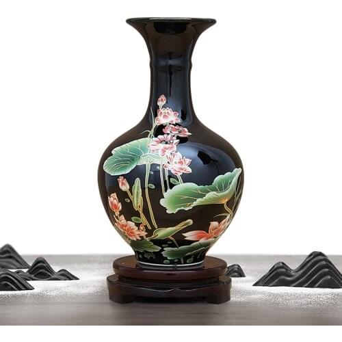 Jingdezhen Ceramic Vase Flower Arrangement Black Crystal Glaze Vase Living Room Wine Cabinet Decoration Crafts