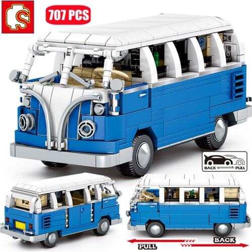 SEMBO City Technical Bus Camper Assemblage Building Blocks Blue T1 Van Cars Model Bricks STEM Adult Kids Toys Birthday Gifts