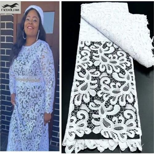 African White Milk Silk Lace Fabric 2021 High Quality Guipuire Lace With Sequins Nigeria Lace Materials For Dress
