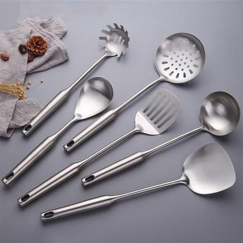 304 Stainless Steel Cooking Utensils Spatula Soup Spoon Hanger Rice Spoon Frying Shovel Home Kitchen Tool Supplies Kitchenware