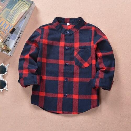 Fashion Baby Boy Long Sleeve Shirts Casual Stand Collar Plaid Classic Shirt Kids Gentleman Tops Girls Blouses For Spring Autumn