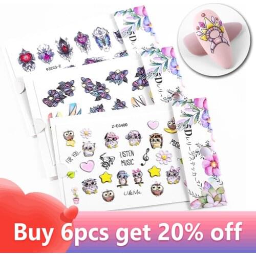 5D Nail Art Sticker Design Emboss Flower Floral Self-Adhesive Acrylic Engraved Tips For Nails Creative Manicure Decals