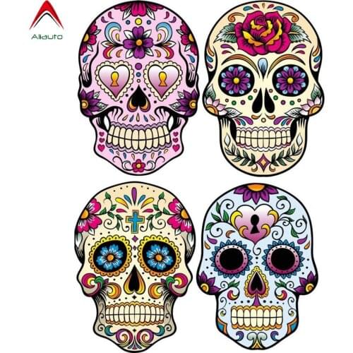 Aliauto 4 X Reflective Car Stickers Mexican Sugar Skull Classic Combination Cover Scratch Anti-UV Accessories PVC Decal,9cm*6cm