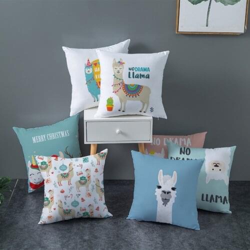 Pillowcases Cartoon Llama Printed Cushion Cover Decorative For Bed Throw Pillows Covers Peach Skin Office Home Decor 45x45cm/Pc