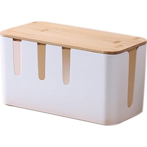 NEW-Cable Management Box Cord Box Organizer, Wood Lid, Cable Organizer Box for Desk TV Computer USB Hub