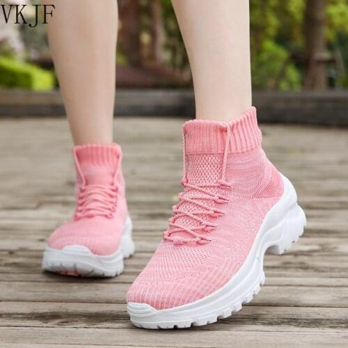 2021 Autumn New Flying Woven Breathable Fashion Trend Increased Lightweight Casual Non-slip High-top Socks Sports Womens Shoes