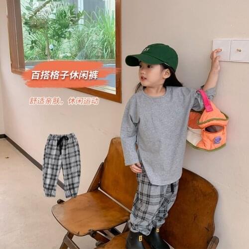 Autumn New Arrival Korean style girls trousers all-match plaid loose fashion casual long pants for cool cute baby girls