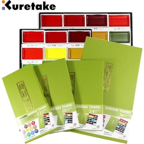 1 Set 12/18/24/36 Colors Kuretake Solid Watercolor Paint Pigment Drawing Art Supplies Freely Soluble Professional Painting Use