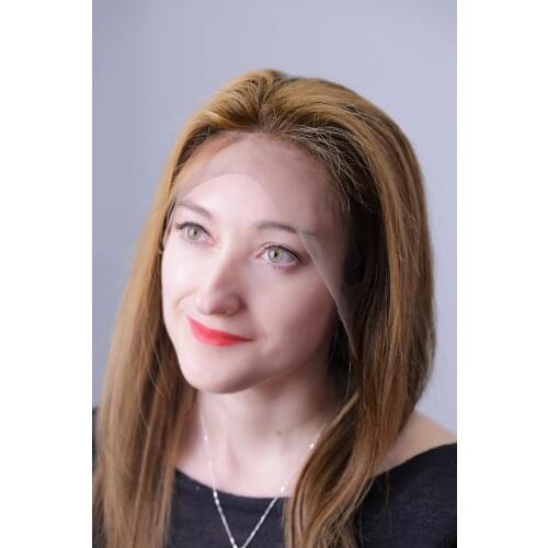 Mmuxuno 13*4 Brown 100% Human Hair Lace Frontal Wig 16 inch 130% Density Brazilian straight Lace Front Wigs with body Hair