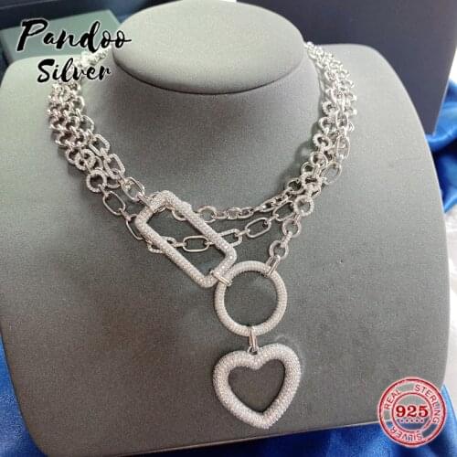 Christmas Gift For Women S925 Sterling Jewelry 1:1 Copy, Heart Circle And Rectangle Triple Chain Necklace High Quality