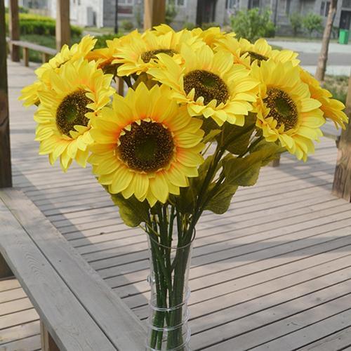 Garden decor 1Pc Home Garden Fence Decoration Fake Flower Vivid Big Artificial Sunflower Faux Silk Cloth Plastic Accessories