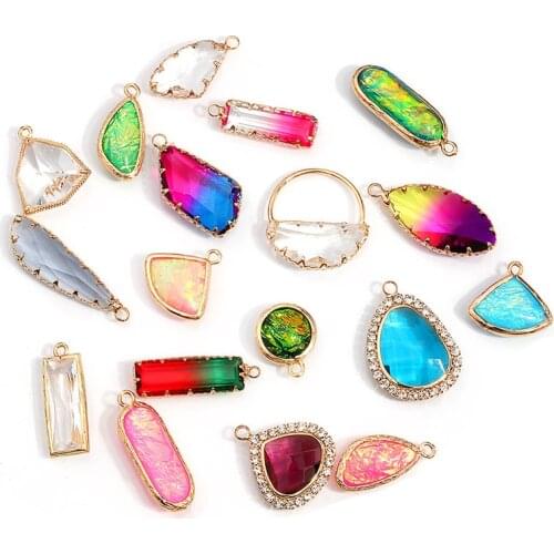 Wholesale Hamsa Irregular Colorful Crystal Glass Charm Gold Cute Enamel Charms for Jewelry Making DIY Necklace Bracelet Pendant