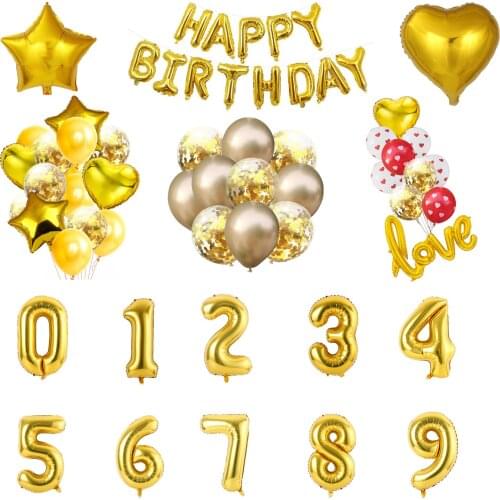 1Set Gold Foil Number Balloons 0 1 2 3 4 5 6 7 8 9 Balls Metal Birthday Party Balloon Adult Kid Baby Shower Wedding Decoration