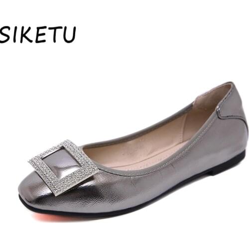 SIKETU Women Rhinestone Crystal Ballet Flats Slip On Boat Shoes Soft Bottom Foldable Shoes Loafers Oxfords Woman Plus Size 35-42