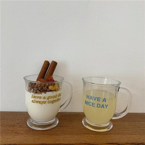 Korean Simple Style Handle Glass English Alphabet Breakfast Milk Cup Large Capacity Juice Cup Coffee Beer Cup