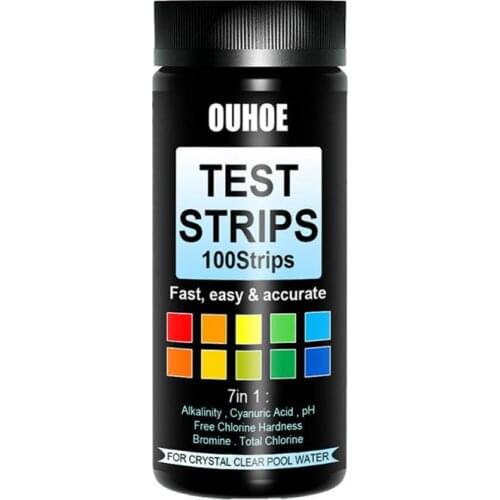100 Pcs 7 In 1 Swimming Pool Spa Water Test Strips Acid Water Hardness Chlorine Alkalinity PH Cyanuric Bromine Test Strip Tools