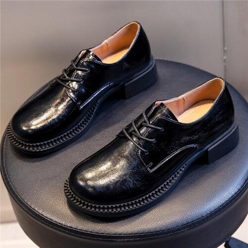 Tilocow Spring Women Mary Janes Shoes Woman Genuine Leather Lace Up Oxfords Female Rubber Shallow Casual Solid Footwear 2021 New