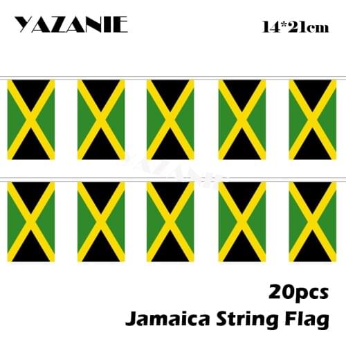 YAZANIE 14*21cm 20PCS 5Meter Jamaica String Flag National Hanging Flag Polyester Jamaica Flag Banner Outdoor Indoor Small Flag