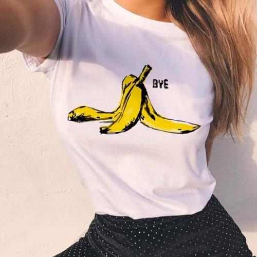 Banana print Fun White Round Neck Short Sleeve t shirt Harajuku Summer Hipster T shirt women 2021 New Lady Tshirt