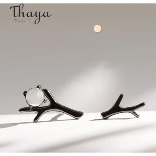 Thaya Moon Night Design Stud Earrings Moonstone Black S925 Sterling Silver Earrings for Women Punk Elegant Style Jewelry Gift