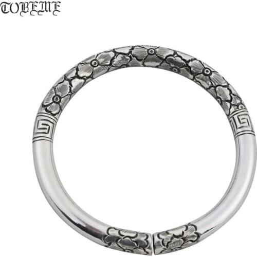 Solid 100% 999 Silver Tibetan Bangle Pure Silver Lucky Symbol Bangle Real Silver Women Cuff Bracelet
