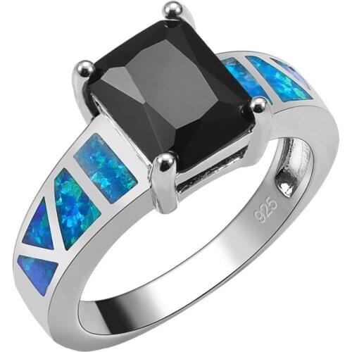 Black Onyx With Blue Fire Opal 925 Sterling Silver Ring For Woman Size 6 7 8 9 10 R1546