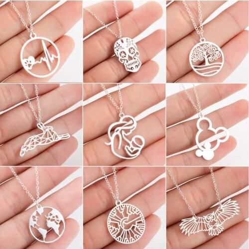 SMJEL Cartoon Necklace Women Kids Collier World Map Necklaces Choker Rabbit Owl Animal Jewelry Mothers Day Gifts