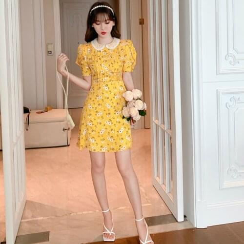 Yellow Lace Patchwork White Daisy Dress Women Short Sleeve Corset Mini Dresses for Women Summer 2020 Dresses for Women Party