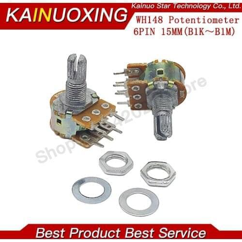 10pcs WH148 B1K B2K B5K B10K B20K B50K B100K B500K 6Pin Shaft Amplifier Dual Stereo Potentiometer 1K 2K 5K 10K 50K 100K 500K