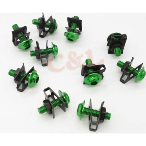 10pcs Green Motorcycle CNC Aluminium M6 6MM Body Fairing Bolts Fastener Clips Screw Sportbike Set