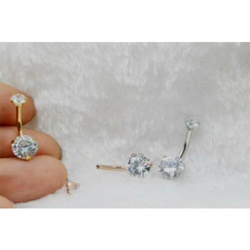 100PCS Surgical Steel Double CZ Navel Belly Ring Button Bar Internally Threaded Navel Barbells Body Piercing Jewelry 14g