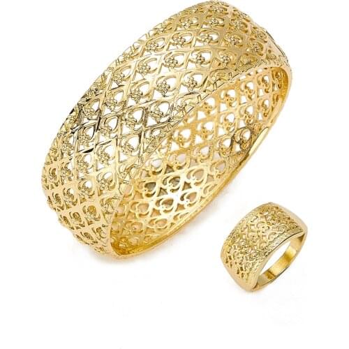 2021 May wedding gold jewelry set traditional jewelry set copper high quality bangle and ring jewelry set