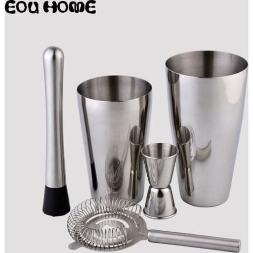 5Pcs/sets Stainless Steel Cocktail Shaker Bar Tools Wine Martini Drinking Mixer Boston Style Shaker for For Party Bar Supplies