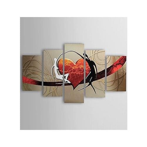 5 PCS Hand Painted Canvas Painting-Modern Abstract Lovers Heart Canvas Wall Art Ready to Hang