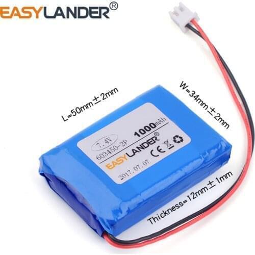 603450-2P 123450 7.4V 1000mAh Li polymer battery For DVD GPS Speaker fishing lamp Credit card machine POS machine phone