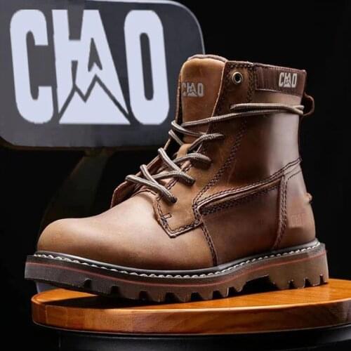 Cowhide leather boots men and women Martin boots breathable spring and autumn shoes restructuring boots military boots desert