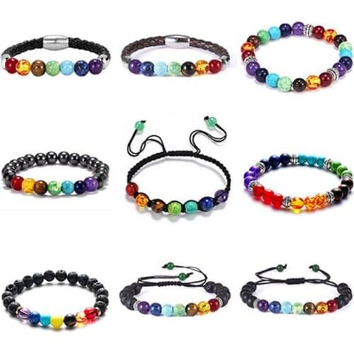 8mm Seven Color Rainbow 7 Chakra Bracelet Treatment Reiki Stone Prayer Balance Beads Bracelet for Women Fashion